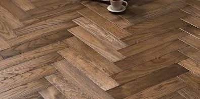 Herringbone parquet wood floor laid in a hallway