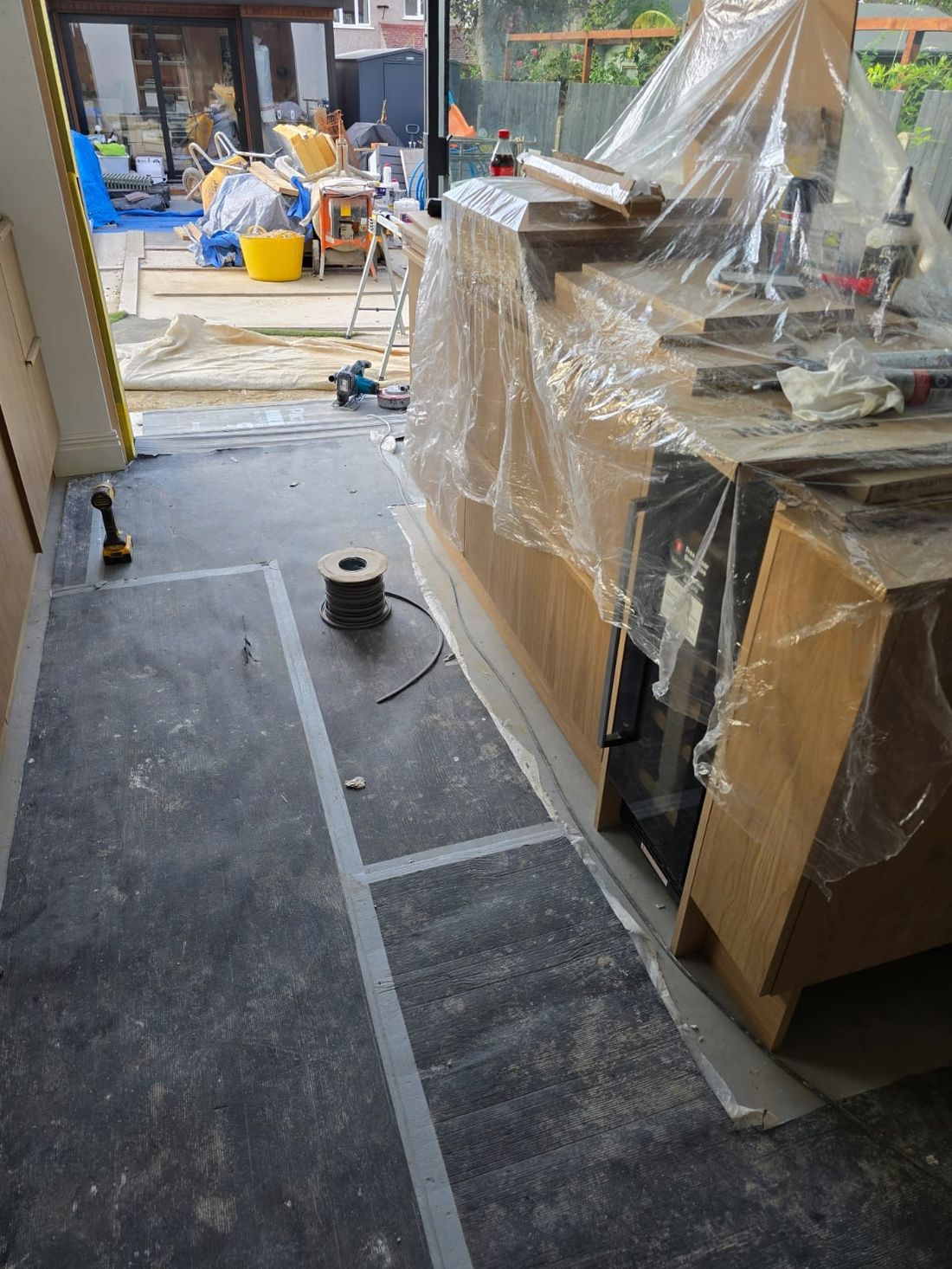 Refurbishment in progress with floors protected